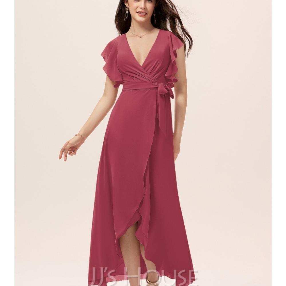 JJs house cinnamon rose bridesmaids dress asymmetrical